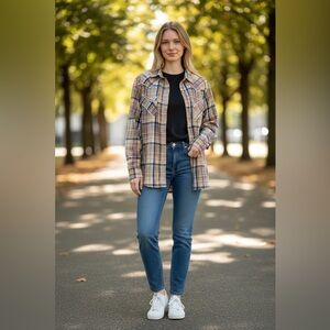 Vintage 70s 80s Brittania Western plaid pearl snap Size Small